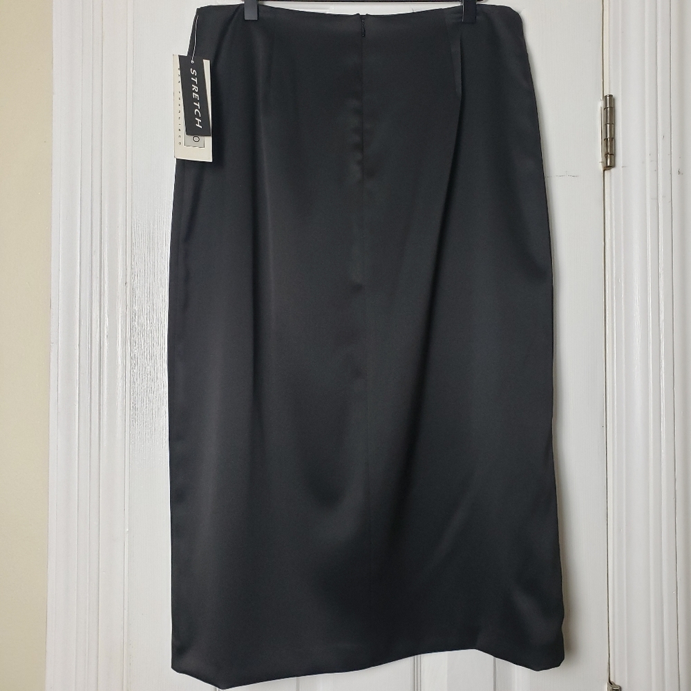 NWT black satin midi skirt lined with front slit & back zipper Y2K sz: 14 petite - Picture 3 of 10